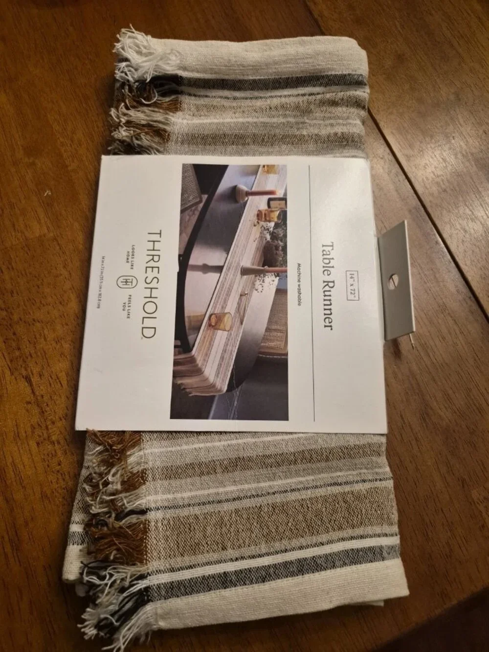 Threshold Striped Farmhouse Table Runner Cotton Linen striped tan 14 x72